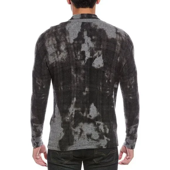 Autumn Cashmere MensPlaid Print Wool & Cashmere-Blend Shacket, Black